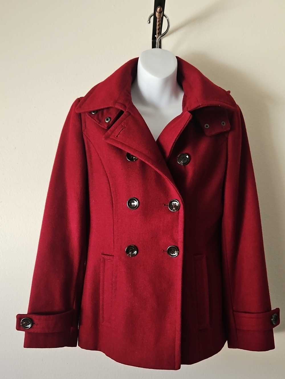 Calvin Klein Double-Breasted Peacoat - Deep Red - Picture 2 of 16